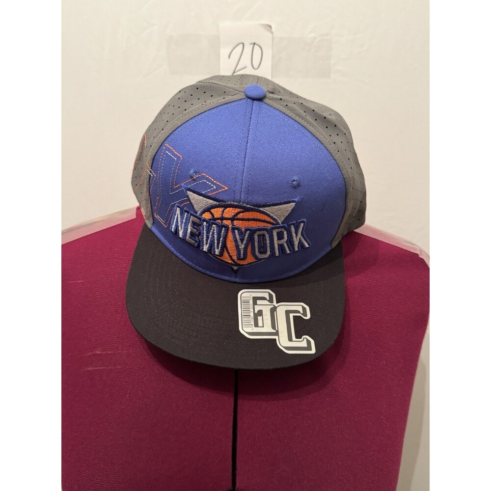 New York Basketball Snapback Hat Gray Blue Perforated Adjustable Cap